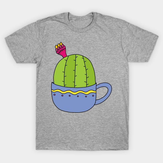 Cute Cactus Design #196: Mini Cactus With Flower In Cup T-Shirt by DreamCactus